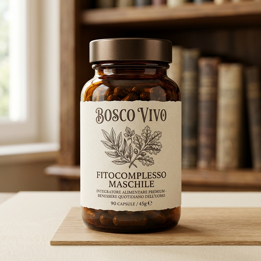 Flacone Bosco Vivo Fitocomplesso Maschile in vetro ambrato con 90 capsule vegetali